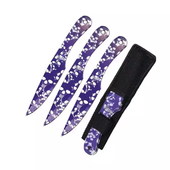 TK 00538-SKBL Purple Skull Throwing Knives Set