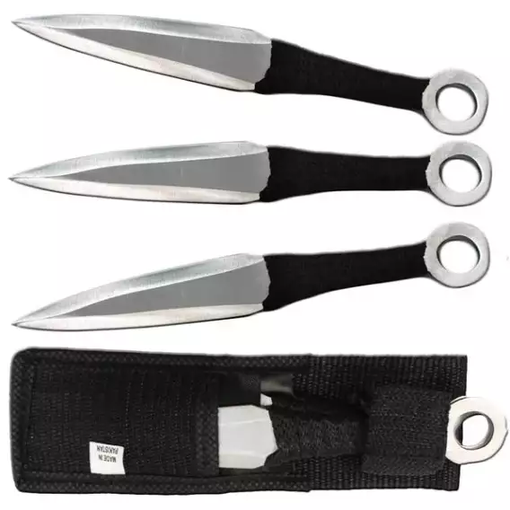 TK086-36SL 6.5" SILVER ROPE HANDLE THROWING KNIVES