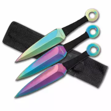Set of 3 - 9" Rainbow Throwing Knives PP 869-3RB