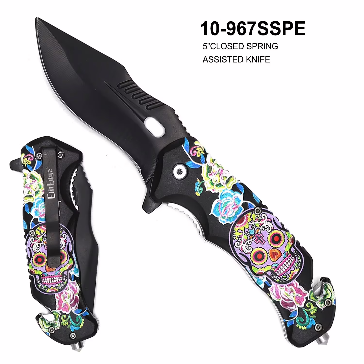 10-967SSPE SPRING ASSISTED SUGAR SKULLS KNIFE