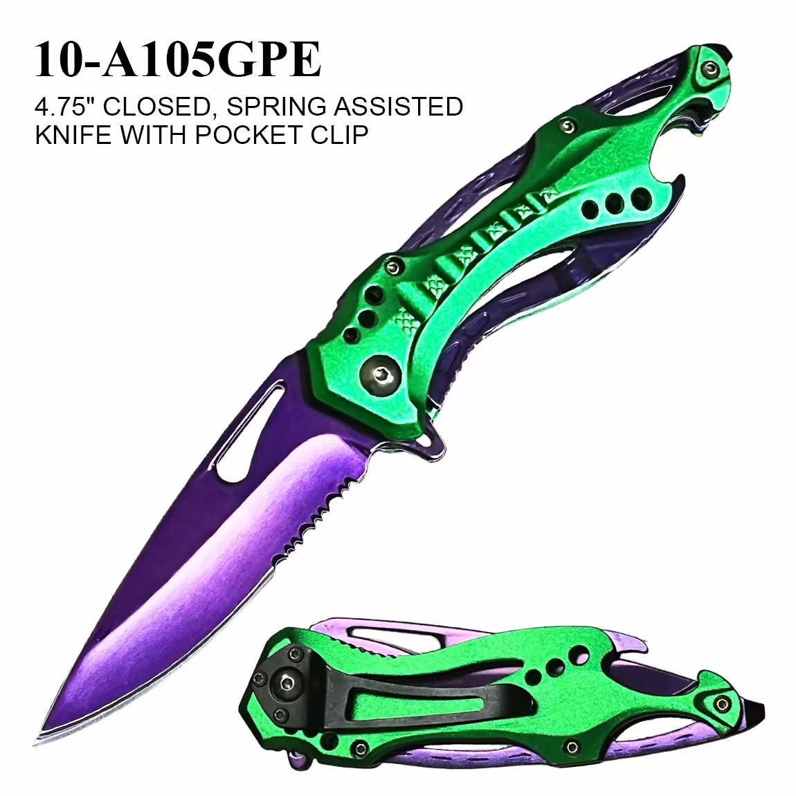 10-A105GPE 4.75" CLOSED SPRING ASSISTED KNIFE WITH CLIP