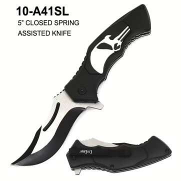 10-A41SL SPRING ASSISTED FOLDING KNIFE SKULL
