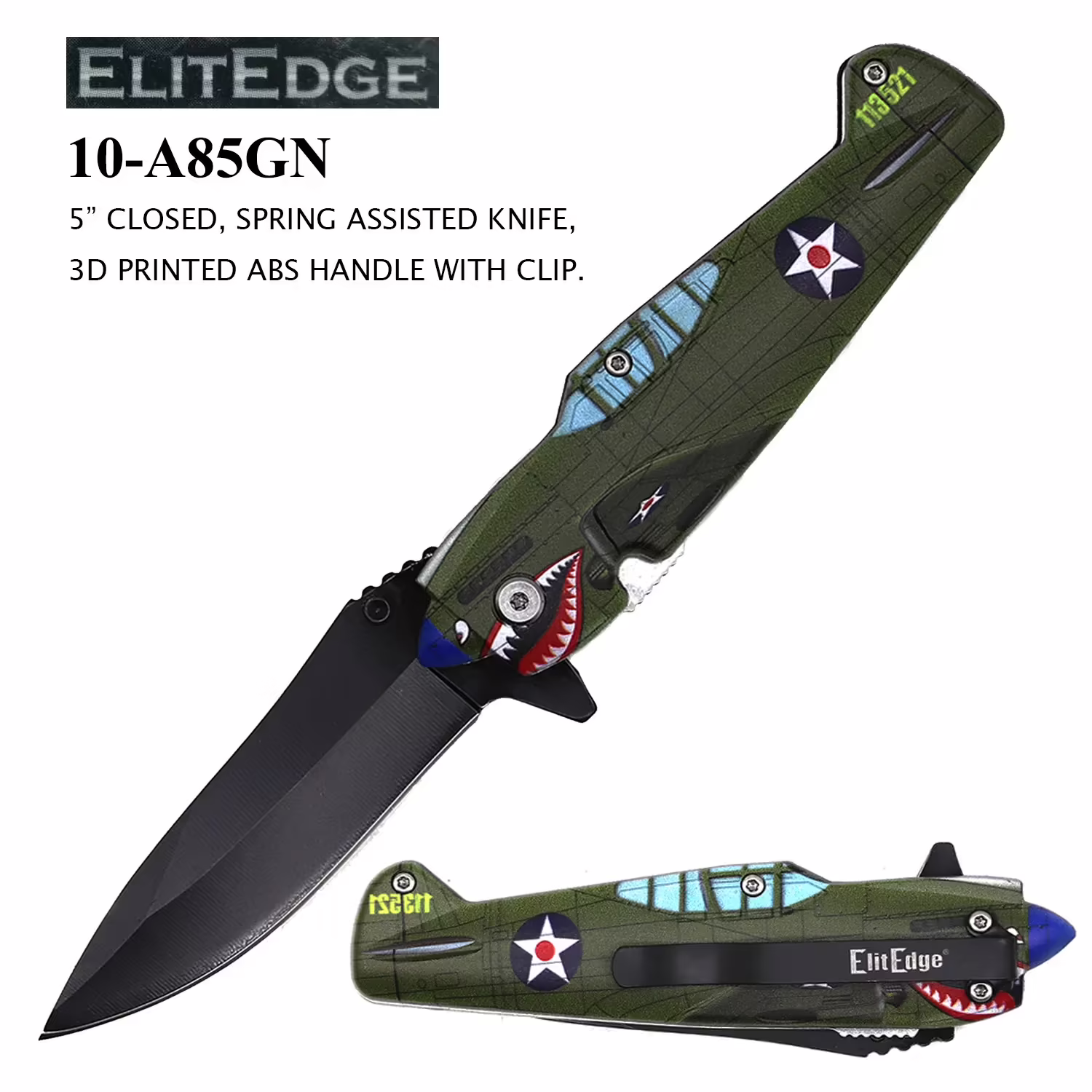 10-A85GN Green Fighter Plane Knife