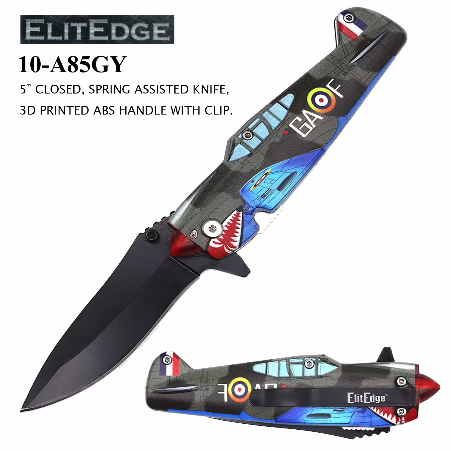 10-A85GY Blue Green Fighter Plane Knife