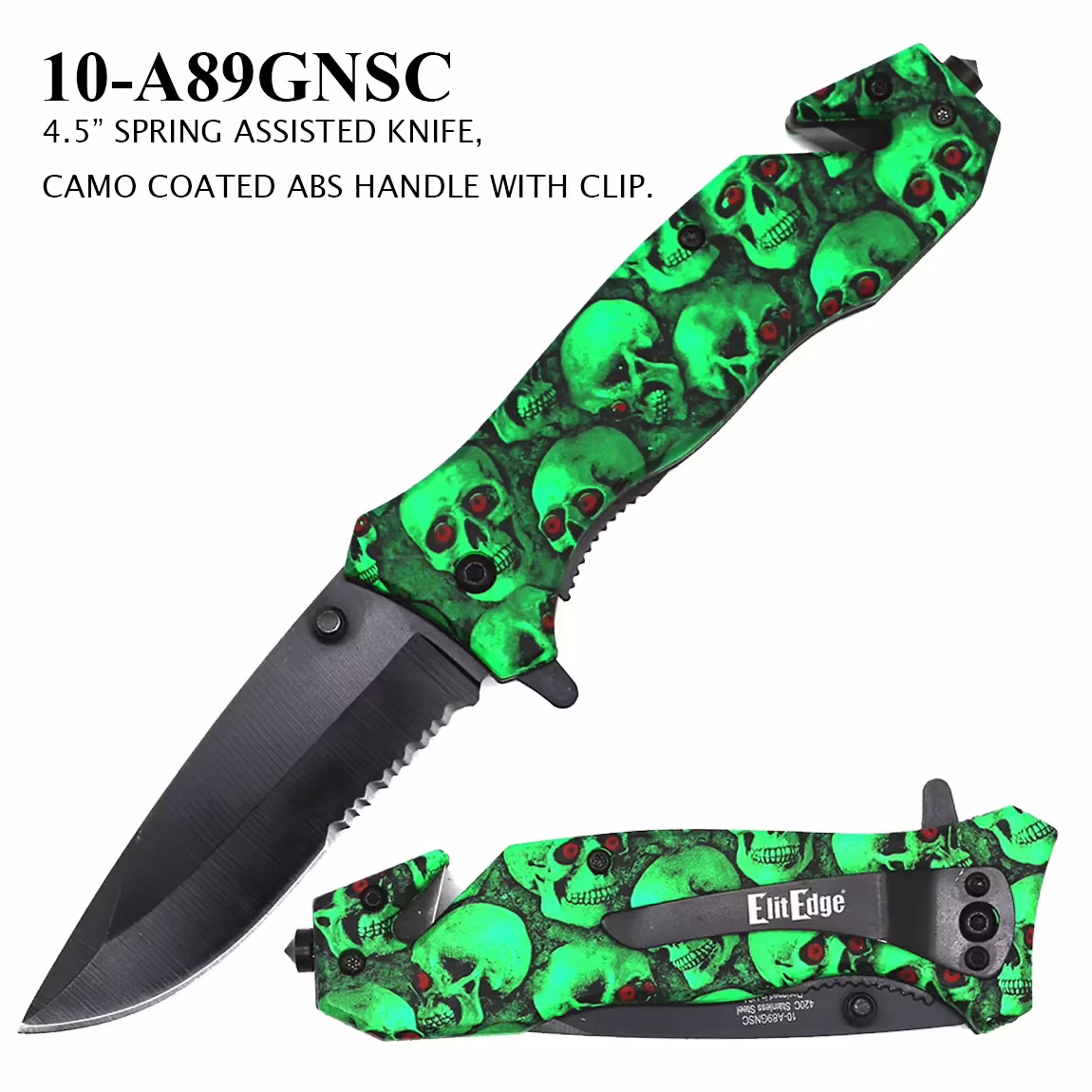 10-A89GNSC Green Skull Spring Assisted knife