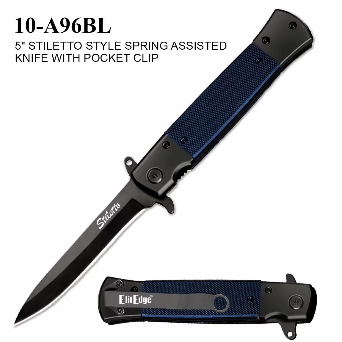 10-A96BL 5" STILETTO STYLE SPRING ASSISTED KNIFE