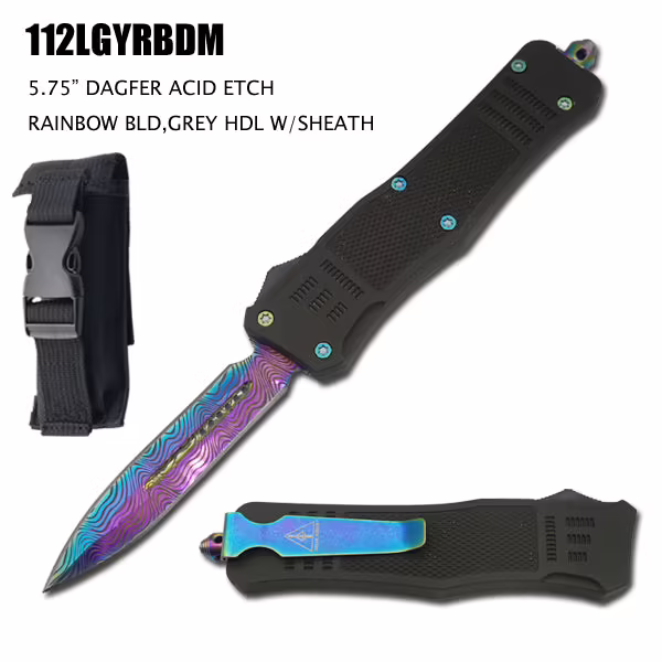 112LGYRBDM 5.75" RAINBOW ACID ETCHED OTF KNIFE