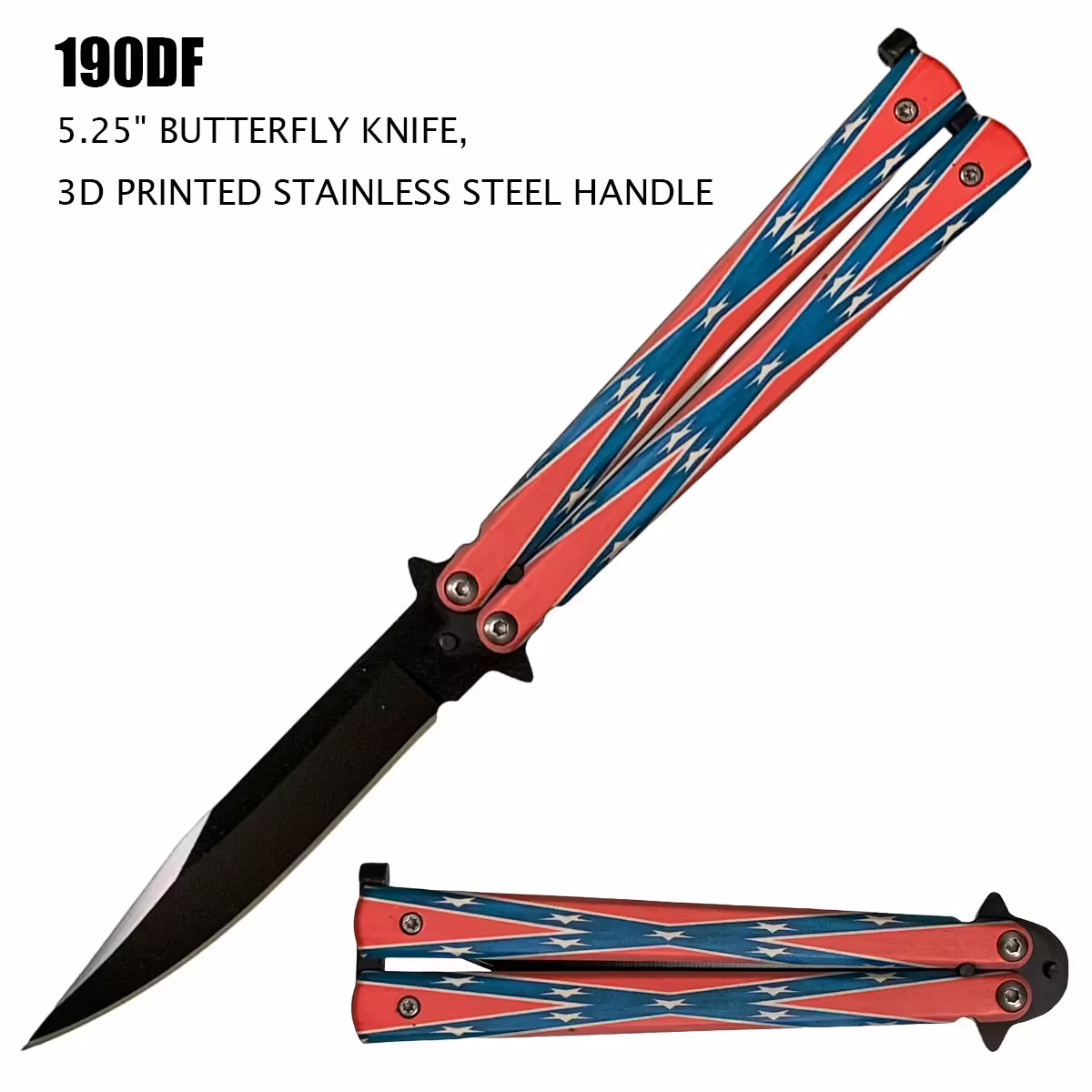 190DF Dixie Flag Butterfly Knife - 5.25"  