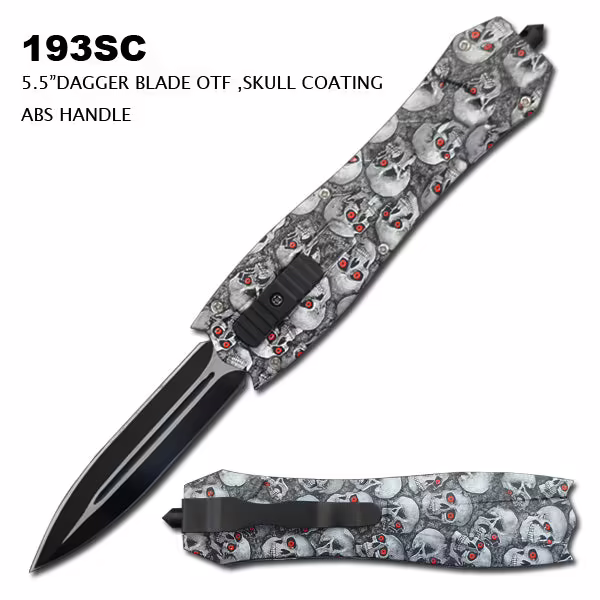 193SC 5.5" DAGGER BLADE OTF SKULLS