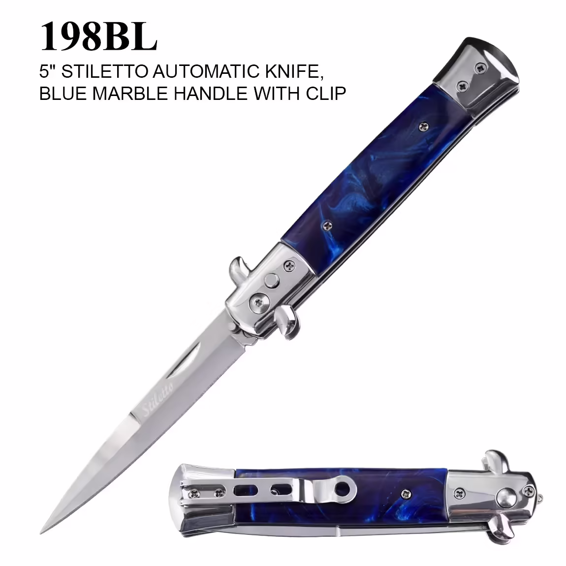 198BL Blue Stiletto Automatic Knife 