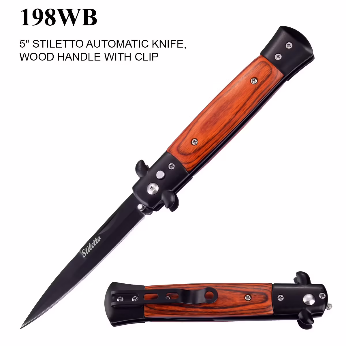 198WB Wood Handle Stiletto Knife