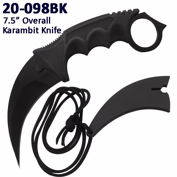 20-098BK 7.5″ Overall BLADE KARAMBIT NECK KNIFE W/ABS SHEATH