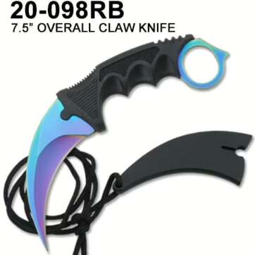 20-098RB 7.5″ Overall KARAMBIT NECK KNIFE W/ABS SHEATH