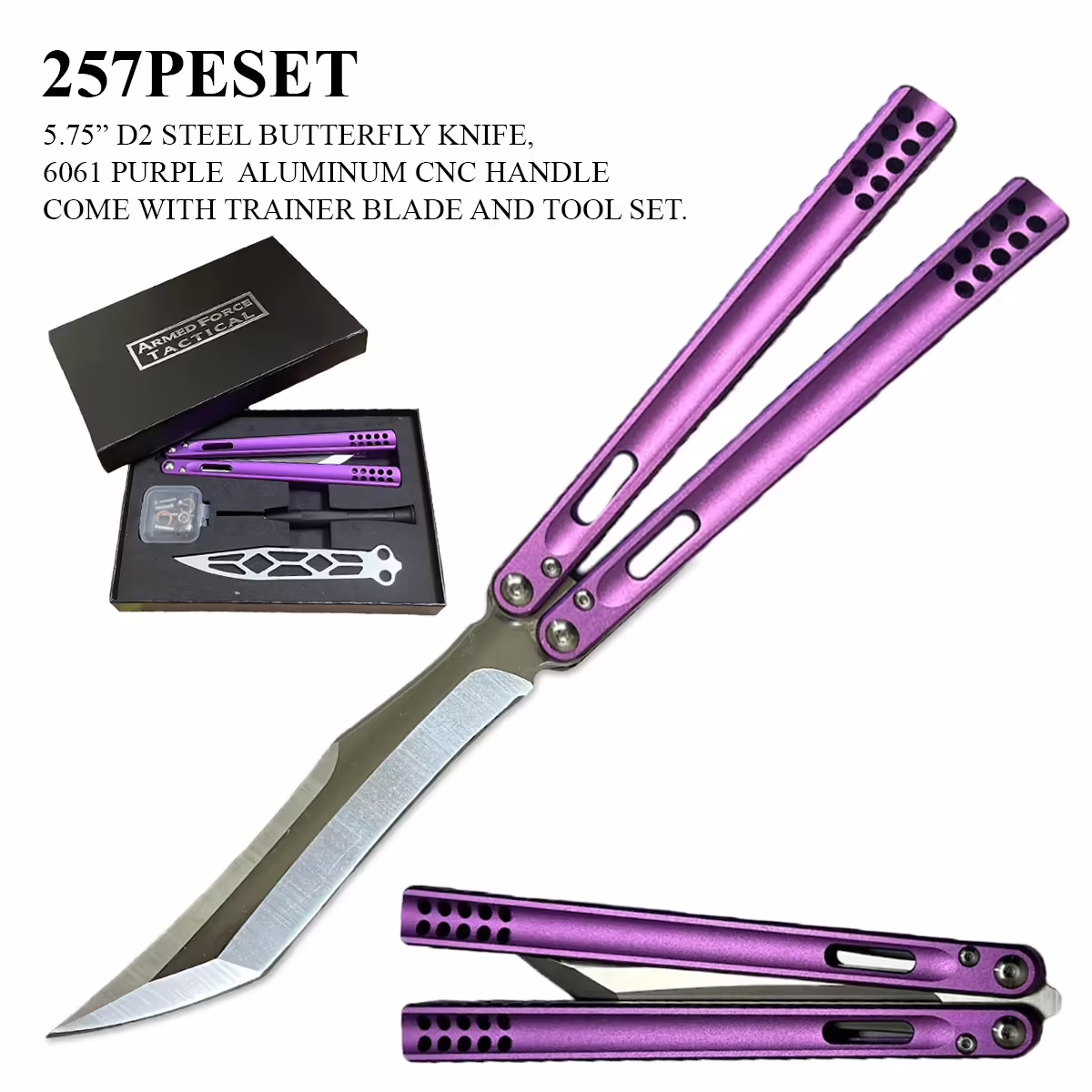 257PESET Purple Butterfly Knife Set