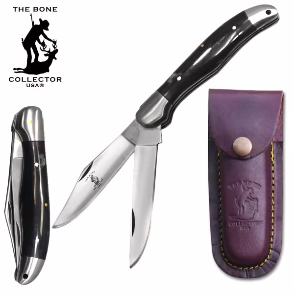 BC 816-BKBN 5" Black Bone Collector 2 Blade Bone Handle Folding Knife