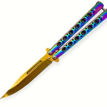K-220-GD-RB RAINBOW AND GOLD BUTTERFLY KNIFE