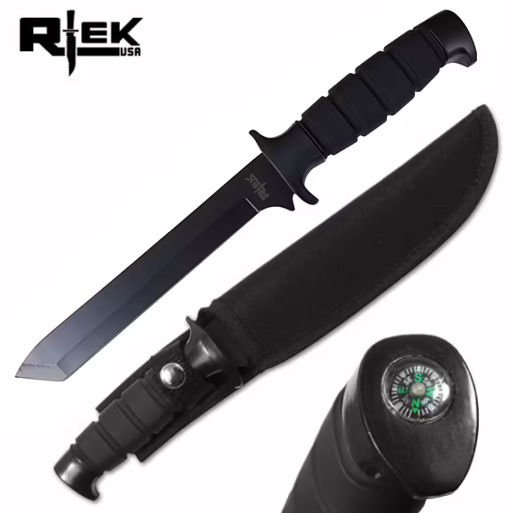 RT 360-B 12" HUNTING SURVIVAL KNIFE WITH SHEATH & COMPASS