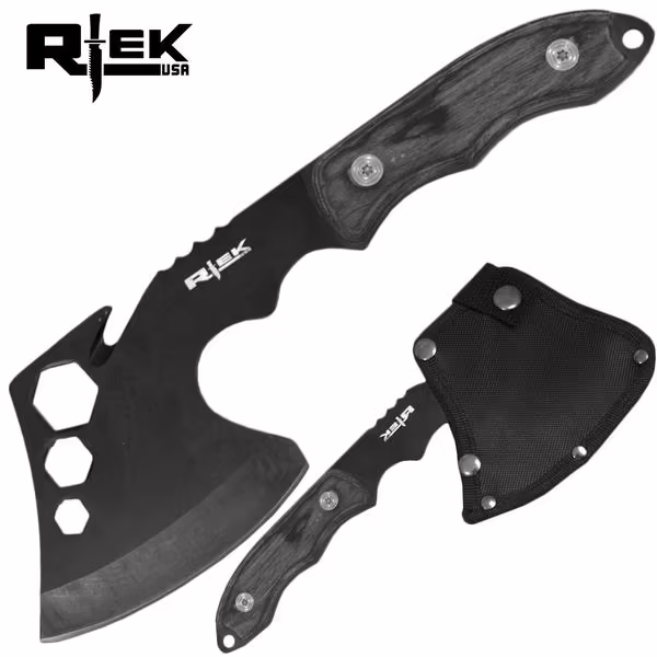 RT 1389-BK 10" RTEK BLACK WOOD TACTICAL AXE HATCHET WITH SHEATH