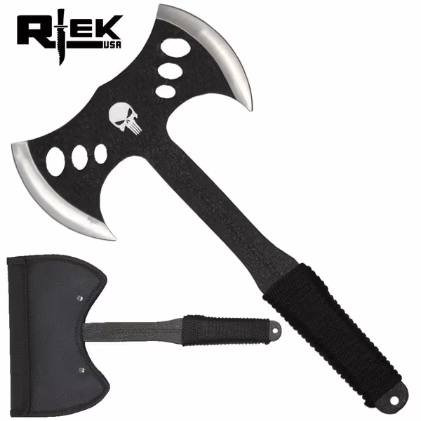 RT 3432-BK 13.5" RTEK BLACK DOUBLE BLADE SKULL AXE