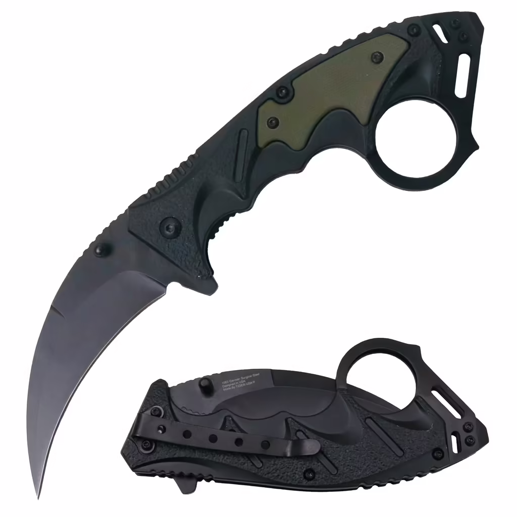 SJ-1017-GG10 GREEN SPRING ASSISTED KARAMBIT
