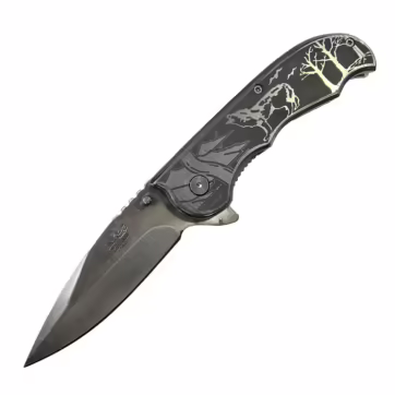DK 0005WF SPRING ASSISTED POCKET KNIFE WOLF HANDLE