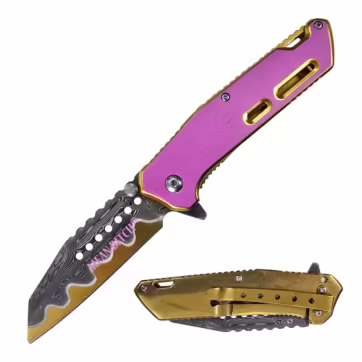 Pink and Gold Damascus knife P-713-H