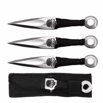 TK 036-365SSK 6.5" Silver Cord Wrapped Kunai Skull Throwing Knife