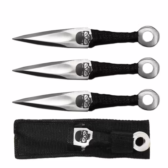 TK 036-365SSK 6.5" Silver Cord Wrapped Kunai Skull Throwing Knife