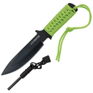Z Hunter ZB-005 Tactical Fixed Blade Knife with Firestarter – Neon Green Paracord Handle