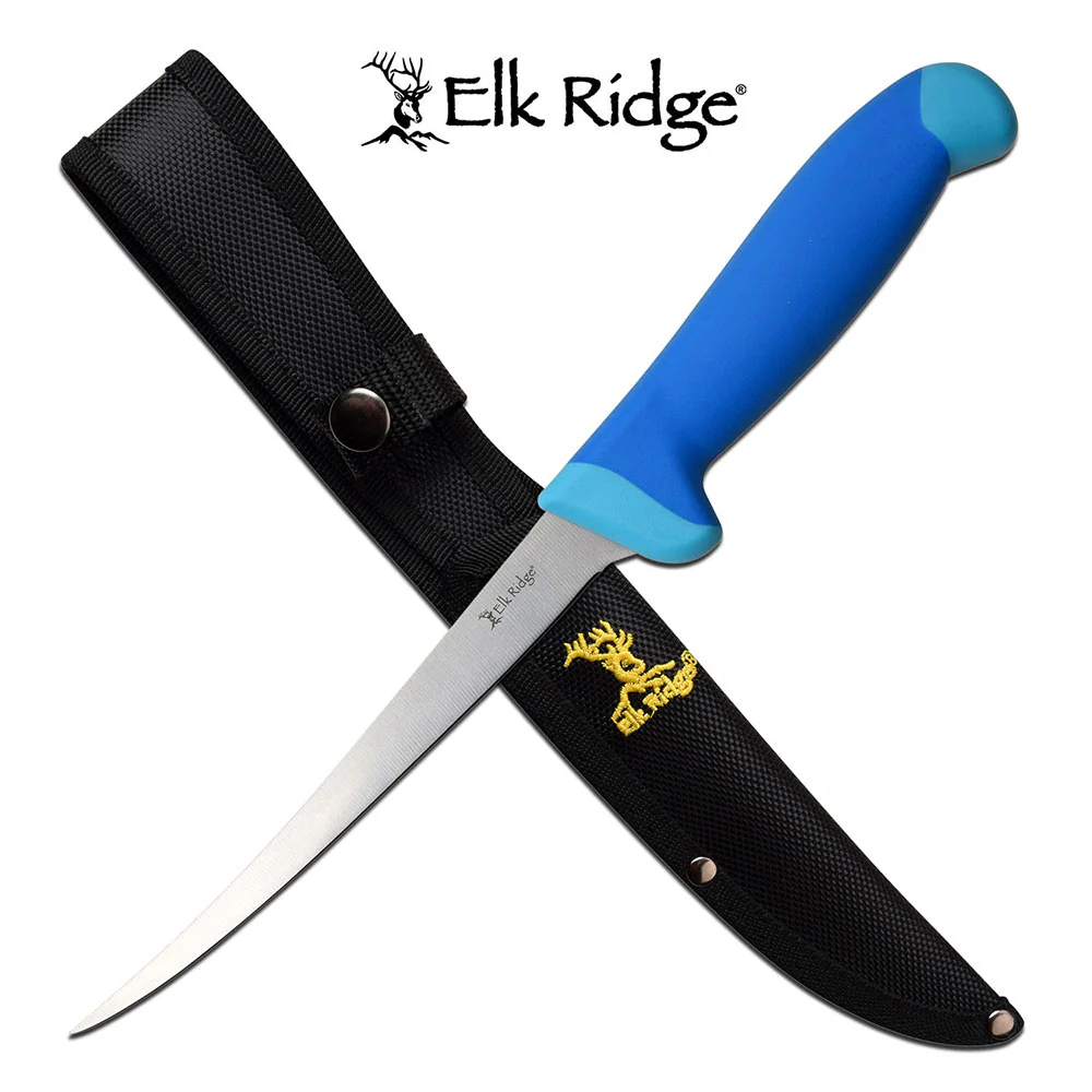 Elk Ridge Fillet Knife with Blue Rubberized Handle ER-200-05F - Image 2